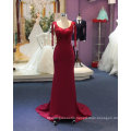 Mermaid Fit and Flare Red Evening Party Dress with Bead Sleeve